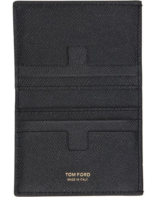Tom Ford Black Small Grain Leather Folding Card Holder for men