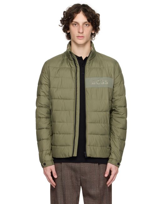 Boss Green Khaki Water-Repellent Regular-Fit Logo Puffer Jacket for men
