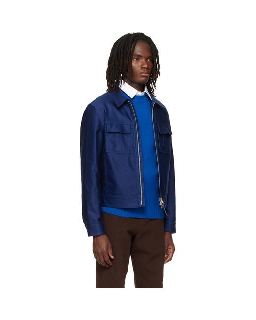 Tom Ford Blue Cotton Satin Blouson Jacket for men