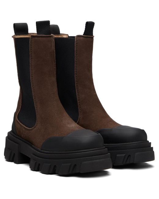 Ganni Brown Cleated Mid Chelsea Boots