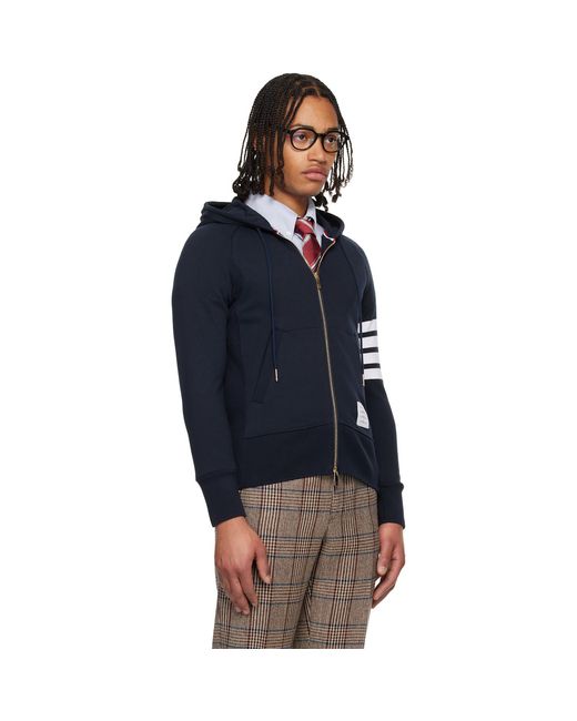 Thom Browne Blue Classic Loopback 4-Bar Full Zip Hoodie for men