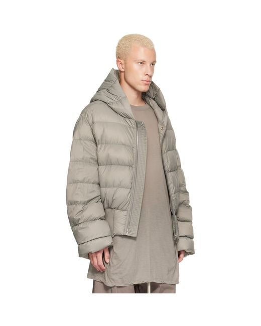 Rick Owens Brown Khaki Tower Nylon Duvet Hooded Down Jacket for men