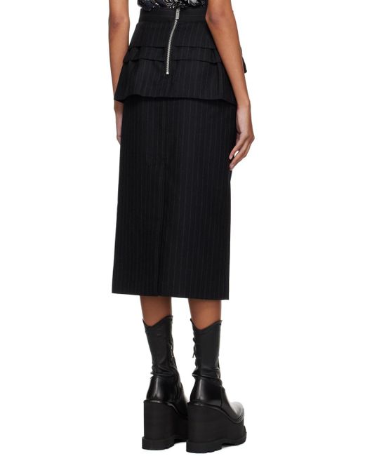 Sacai Black Chalk Stripe Midi Skirt