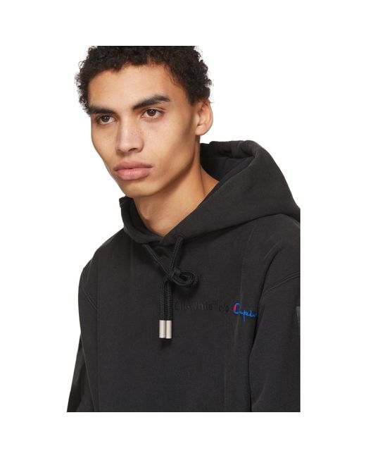 Off-White c/o Virgil Abloh Black Champion Edition Logo Hoodie for