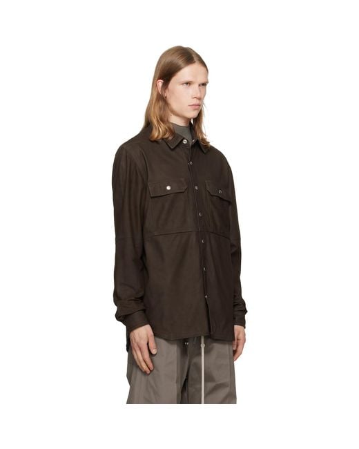 Rick Owens Brown Tower Leather Overshirt for men