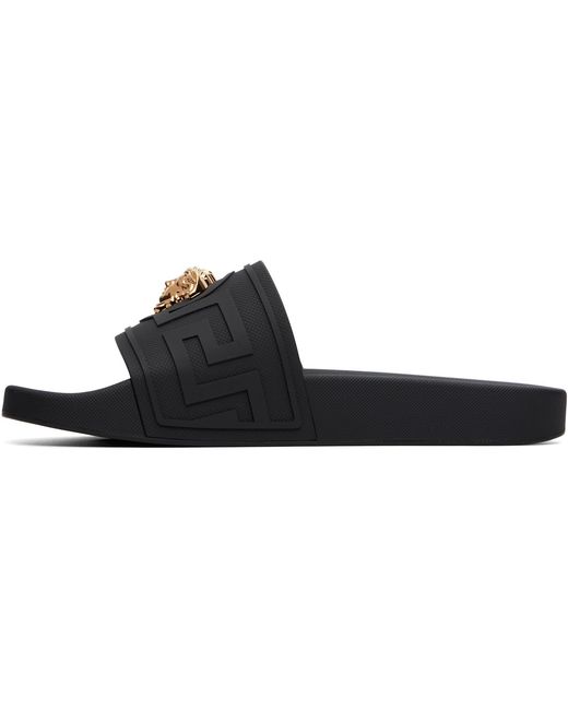 Versace Black 'La Medusa' Rubber Slides for men
