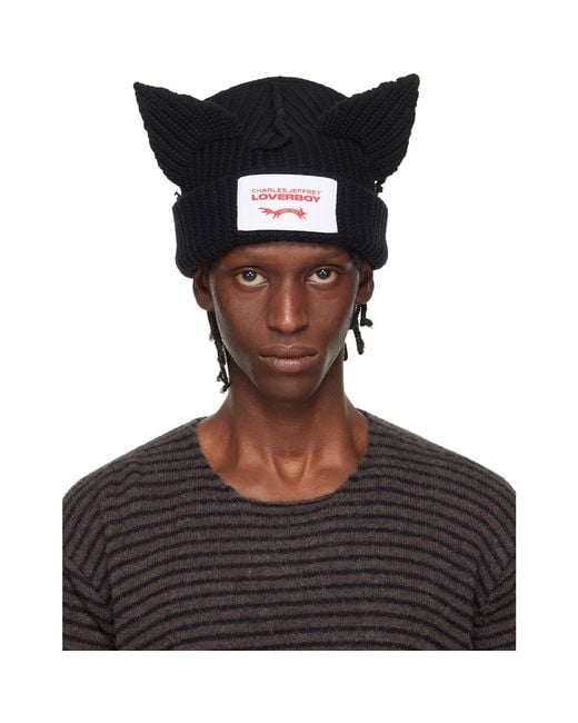 Charles Jeffrey Black Chunky Ears Beanie for men