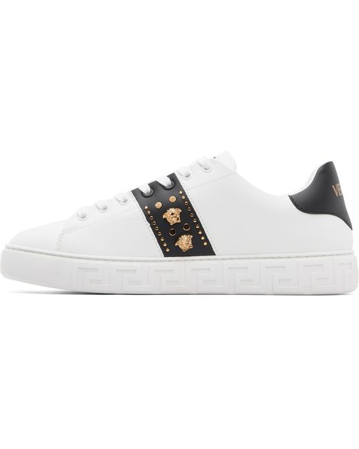 Versace White Greca Embellished Nylon Sneakers for men