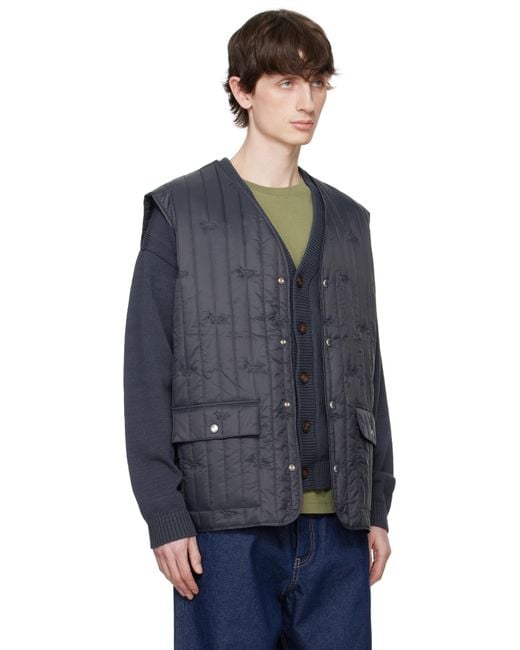 Maison Kitsuné Blue Sleeveless Quilted Vest for men