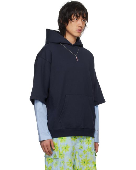 Marni Blue Navy Layered Hoodie for men