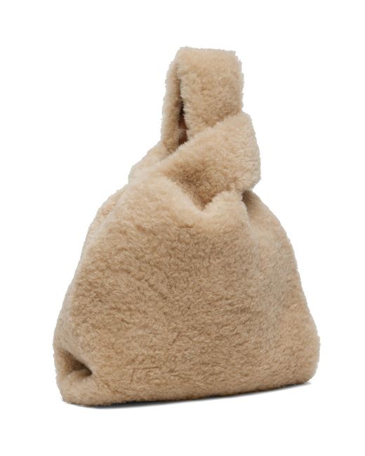 Simone Rocha Natural Mini Embellished Faux Fur Shopper Tote