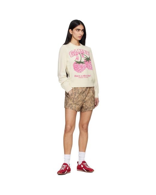 Ganni Pink Off- Graphic Wool Sweater