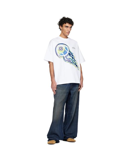 Casablanca White Flaming Tennis Ball Oversized Short Sleeve T‑Shirt for men