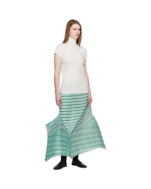 Issey Miyake Green Generic Stripes Machine Pleats Midi Skirt