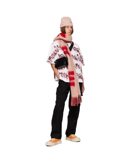 Marni Red Pink Fringed Scarf for men