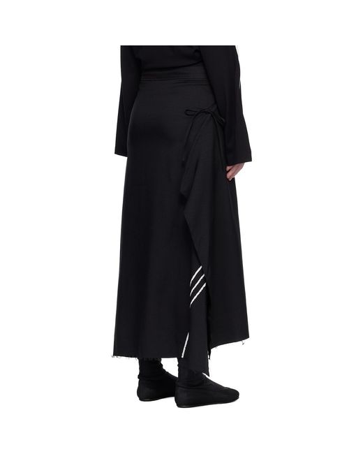 Y-3 Black Sport Uniform Raw Cut 3 Stripes Midi Skirt