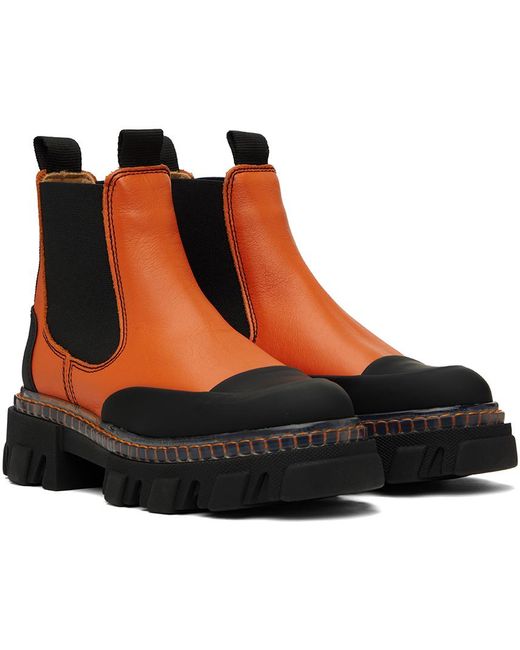 Ganni Black Orange Cleated Low Chelsea Boots