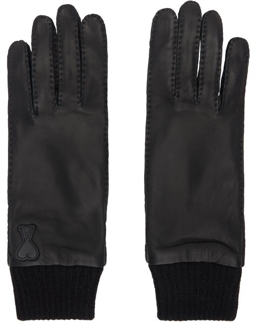 Ami Paris Ami De Coeur Leather Patch Gloves in Black for Men Lyst UK