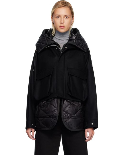 Sacai Wool Melton Blouson Coat in Black | Lyst
