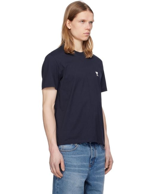 メンズ AMI ネイビー Ami De Coeur コットン Tシャツ Blue