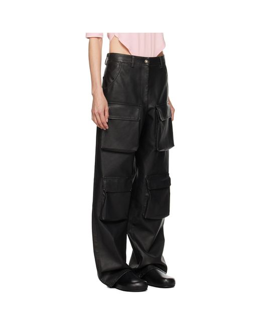 MSGM Black Pocket Faux-leather Cargo Pants