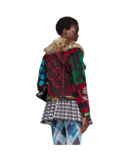 Chopova Lowena Red Patchwork Denim Jacket