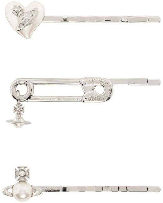 Vivienne Westwood White Silver Tilda Hair Pin Set