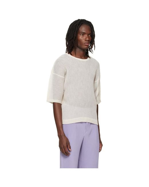 Homme Plissé Issey Miyake White Off- Rustic Mesh T-Shirt for men