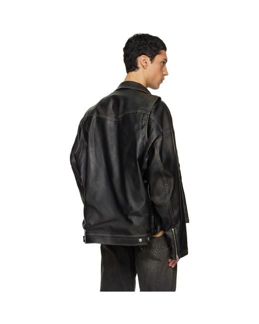 Maison Mihara Yasuhiro Black Vest Combined Coating Faux-Leather Jacket for men