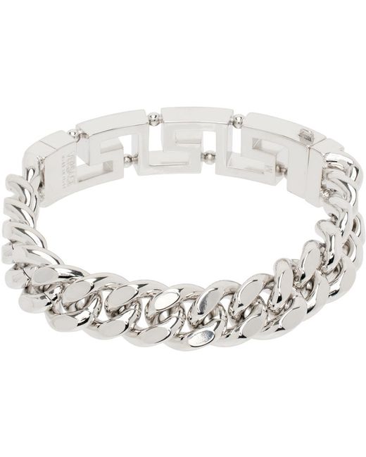 Versace White Silver Greca Chain Bracelet for men