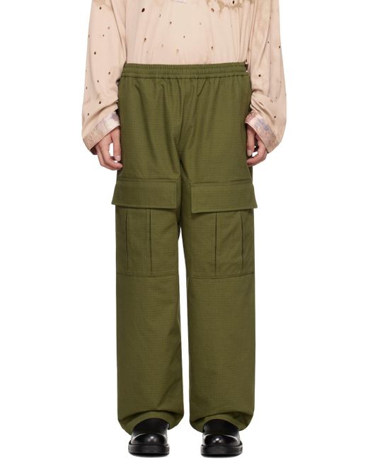 Acne Green Khaki Embroidered Cargo Pants for men
