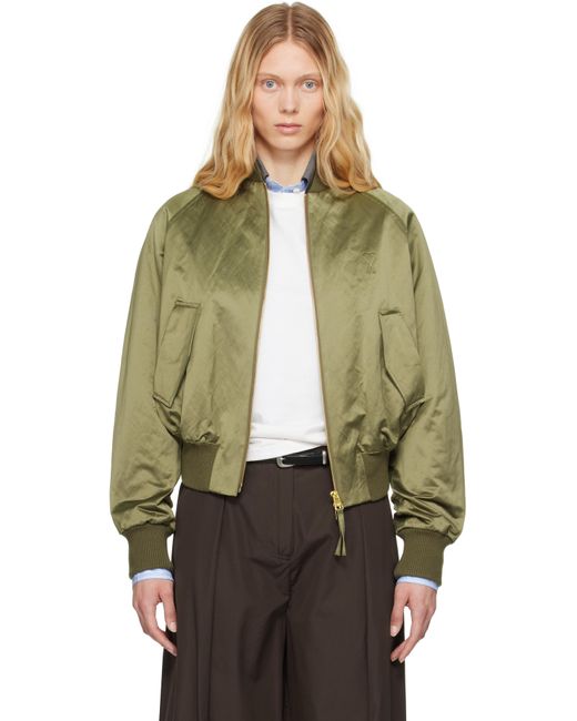 AMI グリーン Ami De Coeur コットン サテン ボンバージャケット Green
