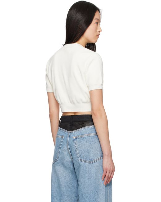 Alexander Wang Blue Off- Logo-Embossed Ribbed Chenille Top