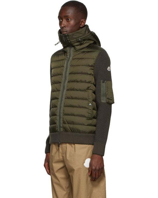 Moncler Synthetic Down Hooded Cardigan in Green for Men - Lyst