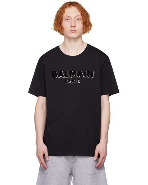 T-shirt noir à logo texturé Balmain pour homme en coloris Black