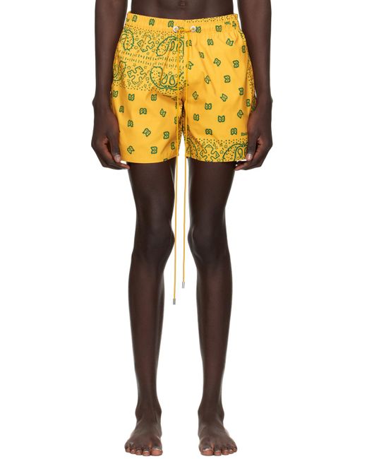 Rhude Yellow Bandana Swim Shorts for men