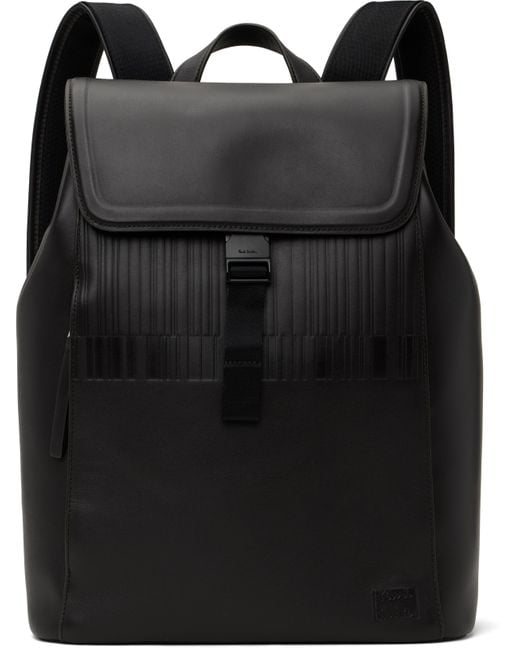 Paul Smith Black Leather Shadow Stripe Backpack for men