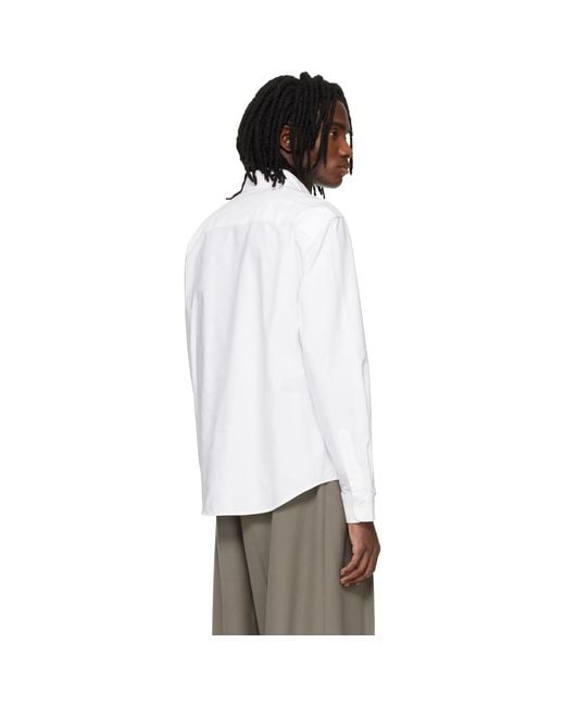AMI White Classic Long Sleeve Button-Down Collar Embroidered Adc Shirt for men