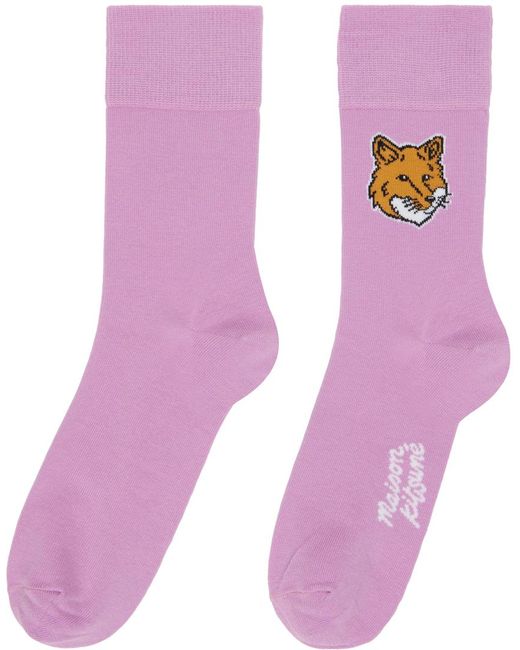 Maison Kitsuné Pink Purple Fox Head Socks