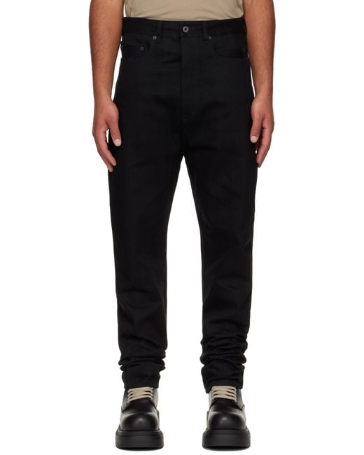 Rick Owens Black Concordians Collapse Long Jeans for men
