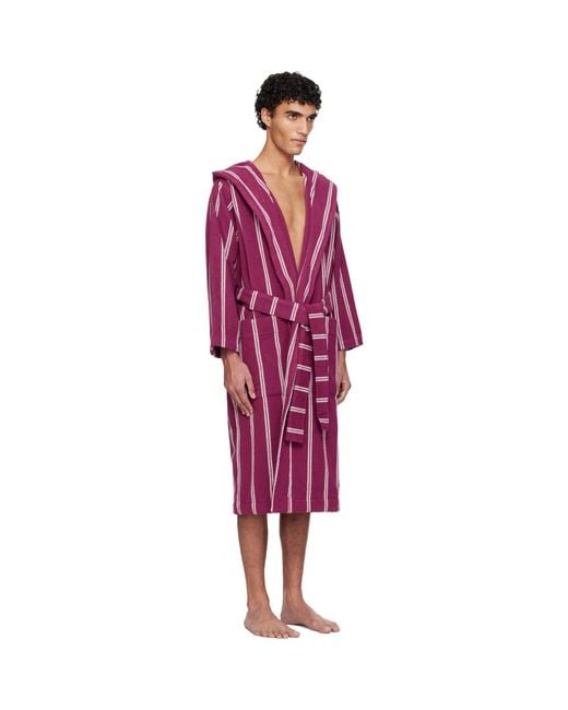 Tekla Red Terry Hooded Bathrobe for men