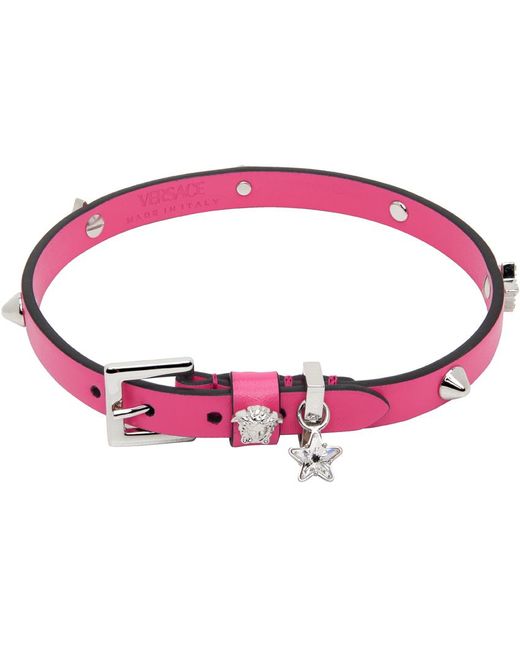 Versace Red Pink Studded Leather Choker