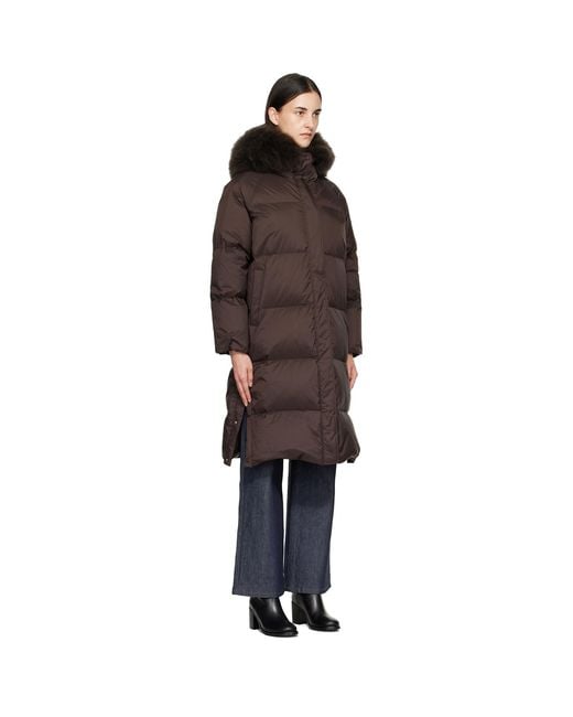 Yves Salomon Brown Waterproof Technical Lambswool Trim Long Down Jacket
