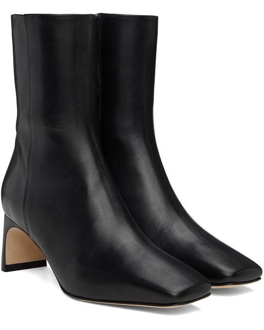 Aeyde Black Square-Toe Calfskin Ankle Boots with Block Heel