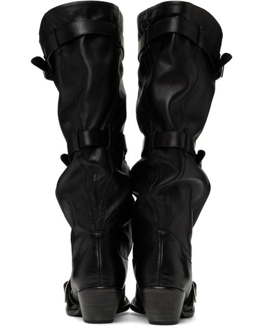 R13 Black Buckled-Up Slouch Cowboy Boots