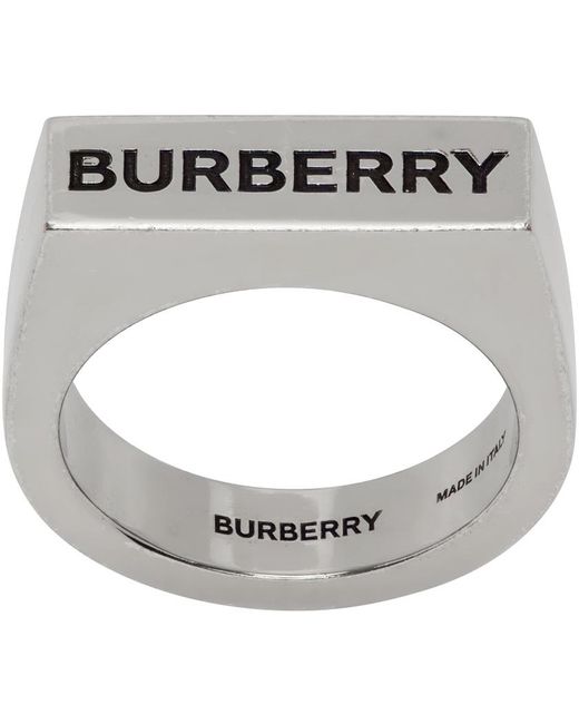 Burberry Metallic Silver Logo Engraved Ring for men