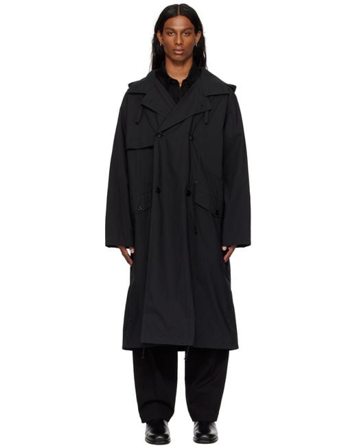 Lemaire Black Light Hooded Trench Coat for men