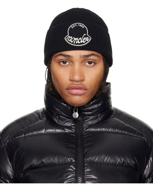 Moncler Black Virgin Wool Beanie for men