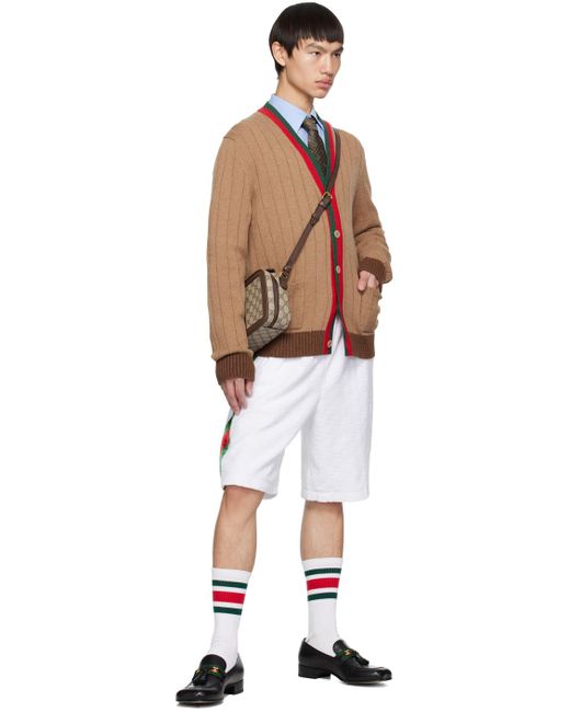 Gucci White GG-jacquard Cotton-terry Shorts for men