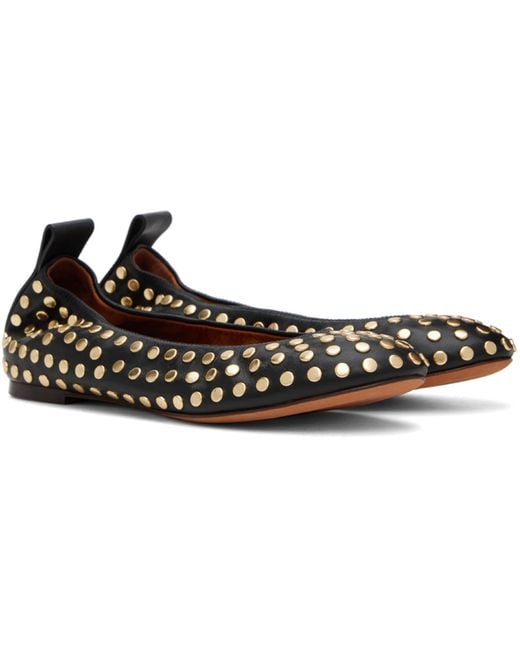 Lanvin Black Studs Leather Ballerina Flats